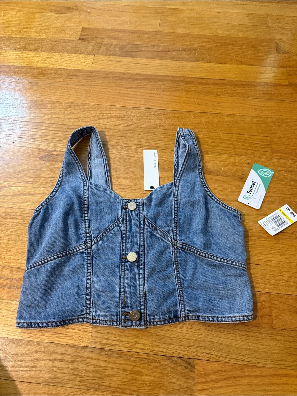 Habitual Denim Button-Front Tank Top in Light Blue